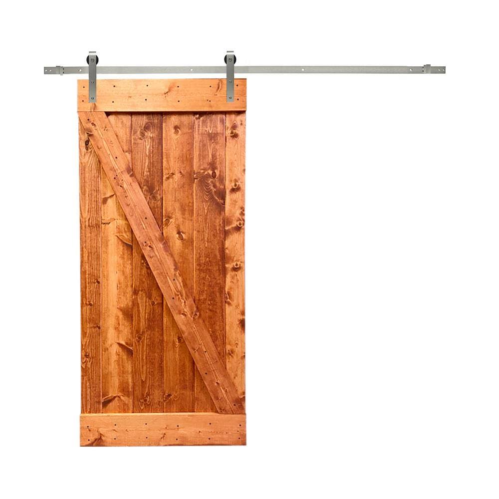 Red Walnut Stained Wood Interior Sliding Barn Door with Hardware Kit P126849