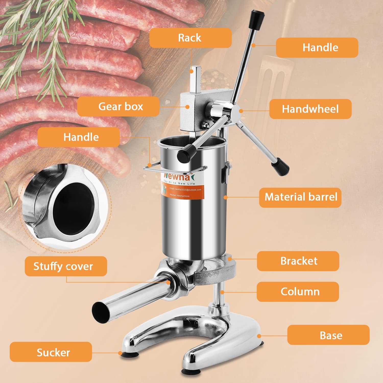 2L Manual Sausage Stuffer 4 Sausage Tubes Stainless Steel Meat Filler G70550