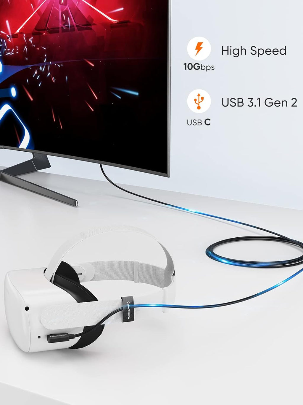Quest 2 Cable Fiber Optic 16 FT, USB C to USB C Cable 10Gbps V5734