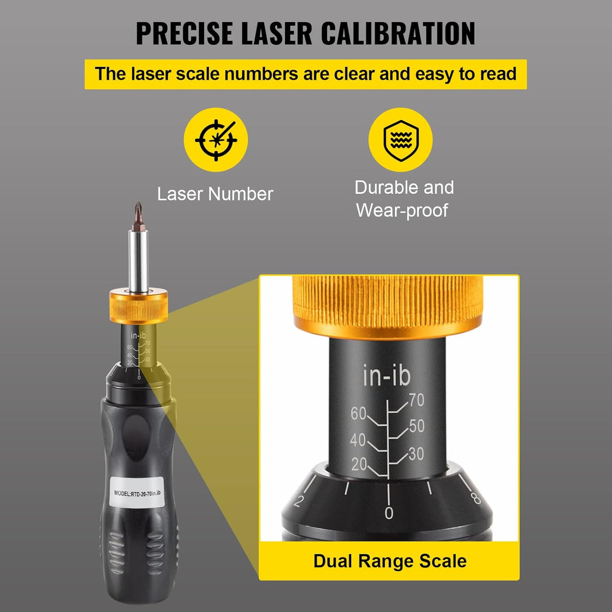 1/4" Drive Torque Screwdriver, 20-70 in/lbs, Adjustable, with Bits & Case, Pack of 2 H8063