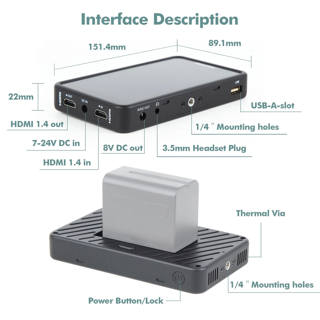 5.5 Inch 4K Touchscreen Field Monitor with Sunshade B451