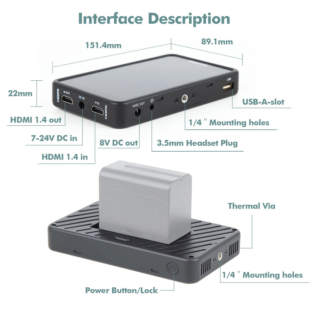 5.5 Inch 4K Touchscreen Field Monitor with Sunshade B451