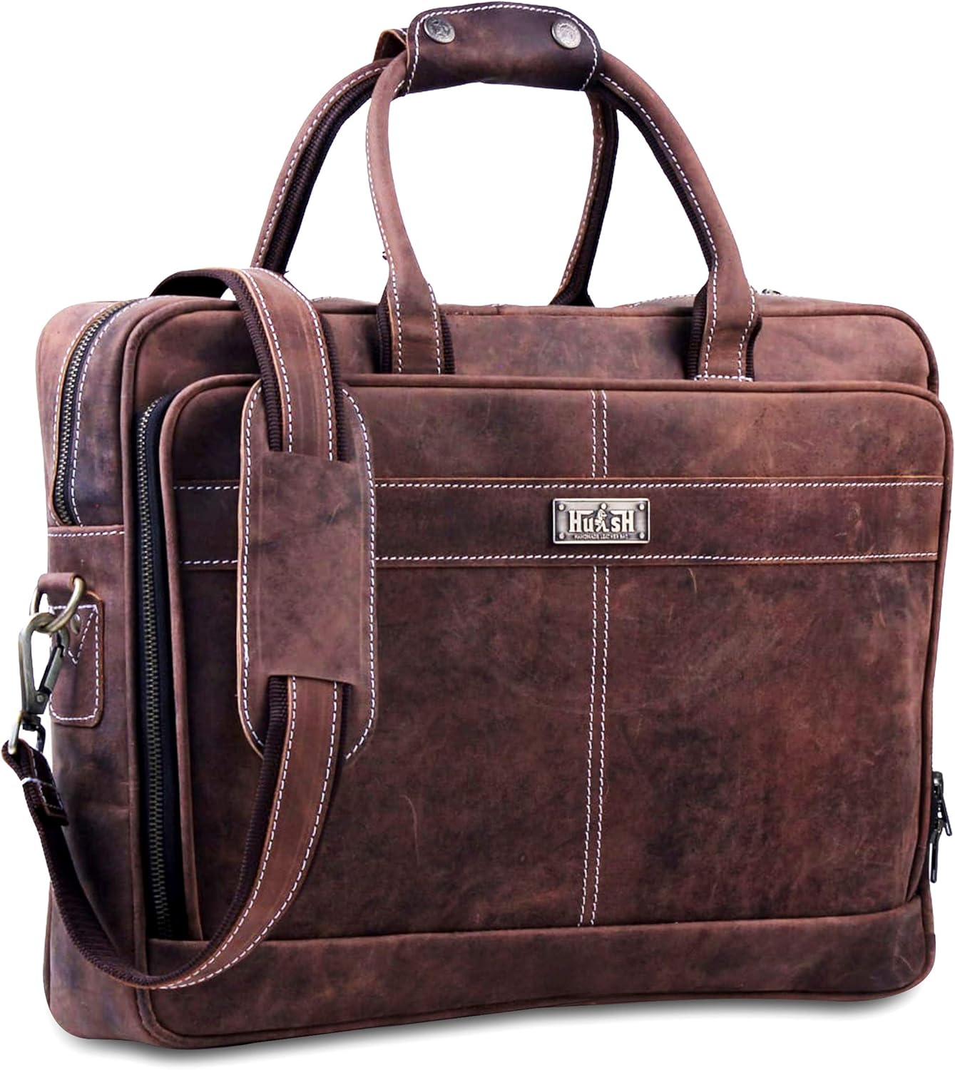 Black Leather Laptop Bag with Padded Laptop Case S459