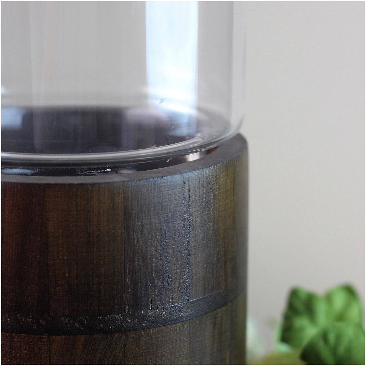 Clear Glass Hurricane Pillar Candle Holder with Wooden Base X759788