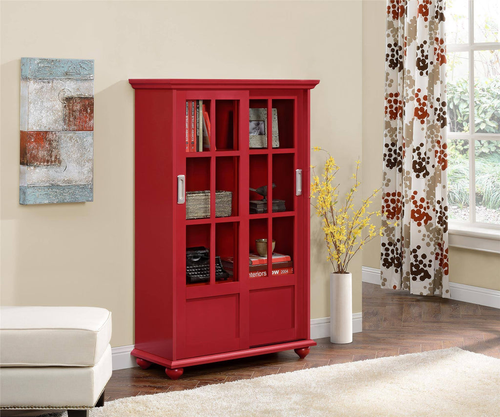 Red Bookcase with Sliding Glass Doors C24316