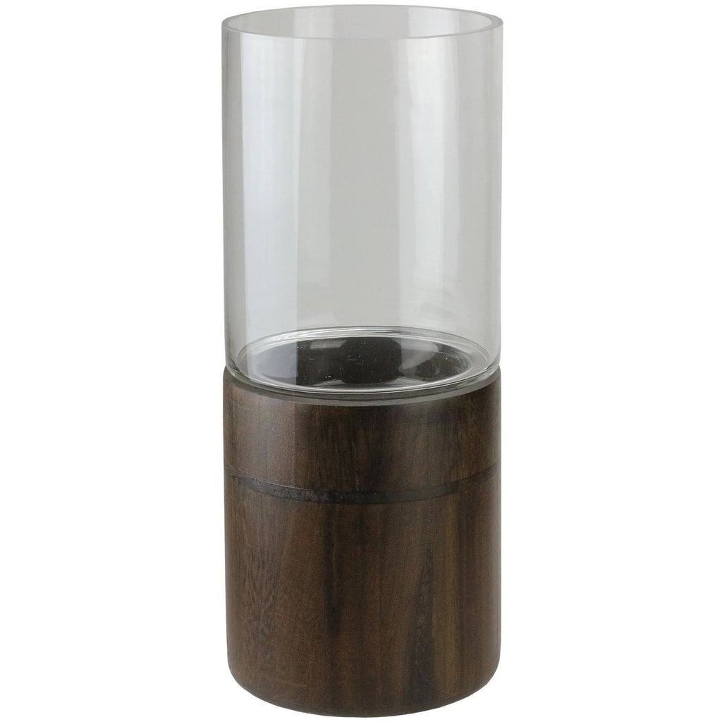 Clear Glass Hurricane Pillar Candle Holder with Wooden Base X759788