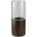 Clear Glass Hurricane Pillar Candle Holder with Wooden Base X759788
