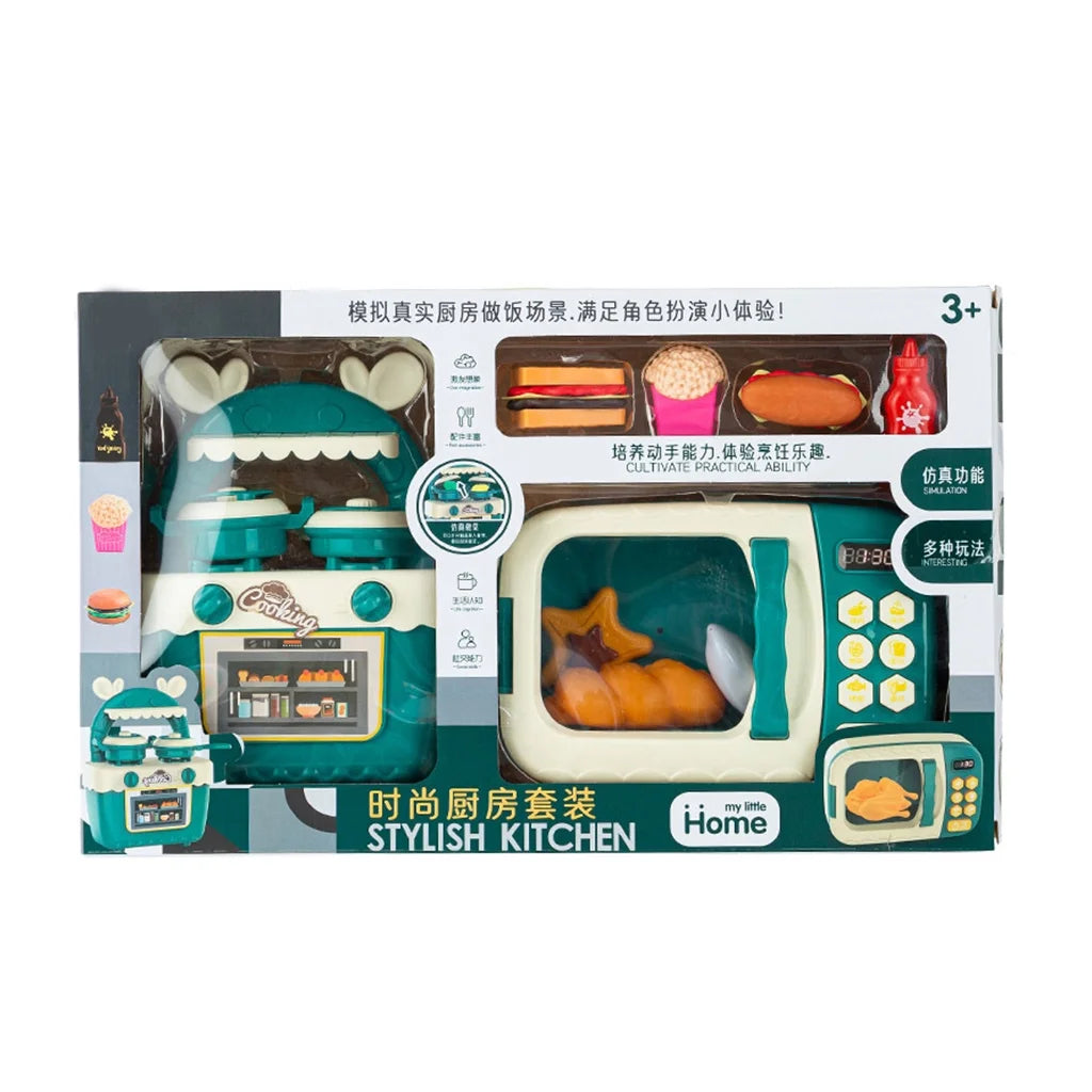 Microwave Kitchen Play Set with Cookware Pot and Cooking Utensils I93819