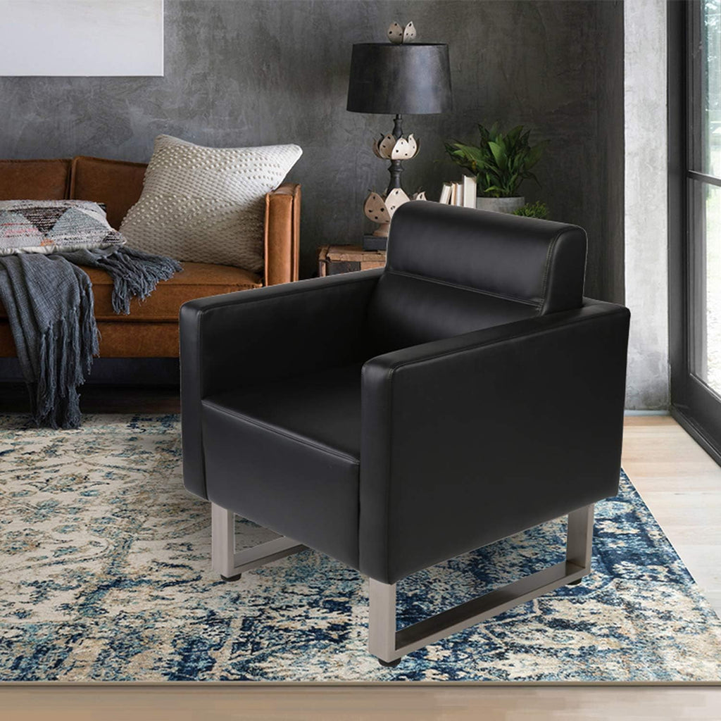 Black Leather Club Chair with Cushion N8557