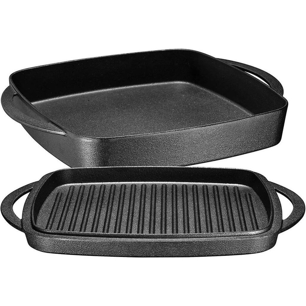 Fire Red Enameled Cast Iron Square Casserole Baking Pan with Griddle Lid H66149