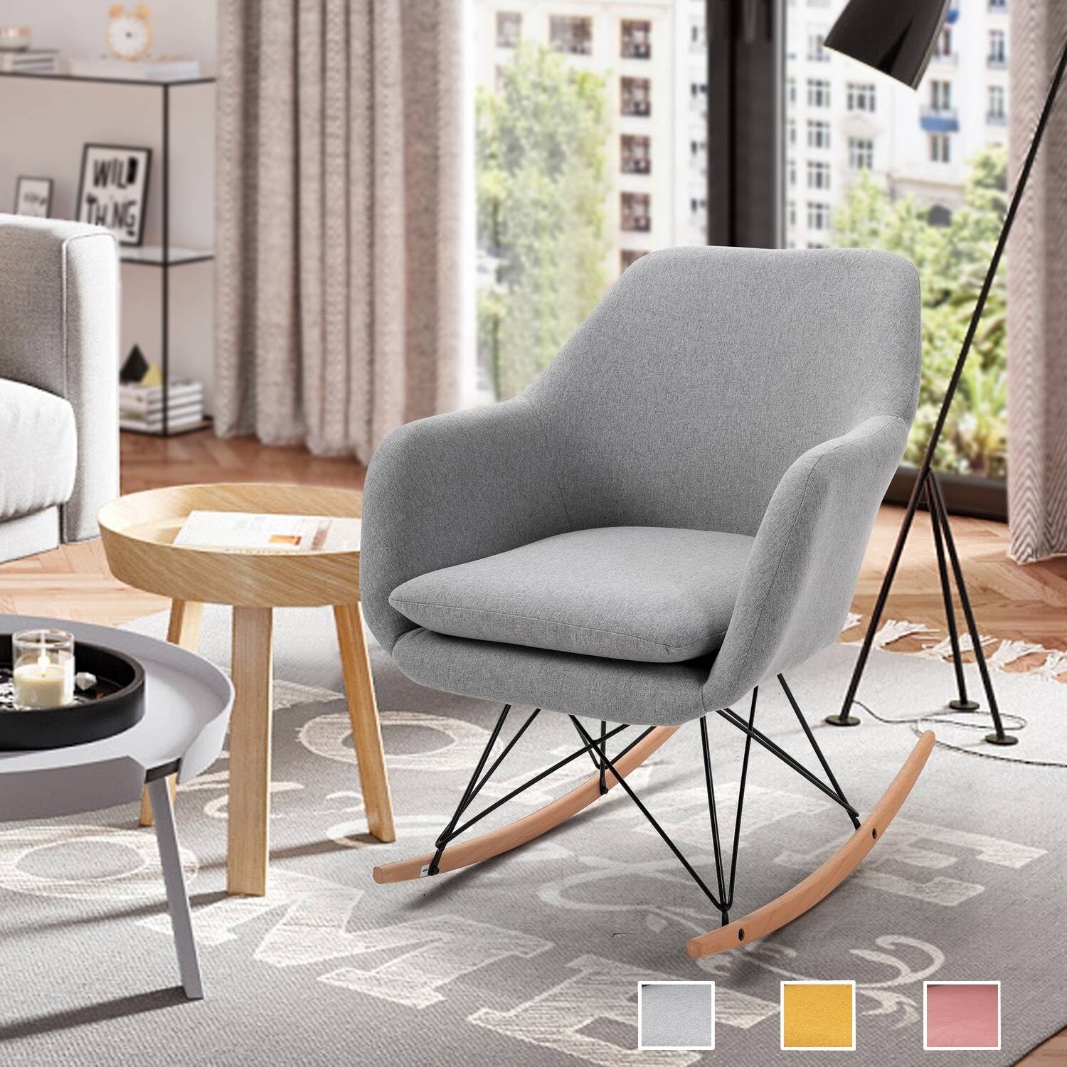 Pink Fabric Rocking Chair with Backrest A7759