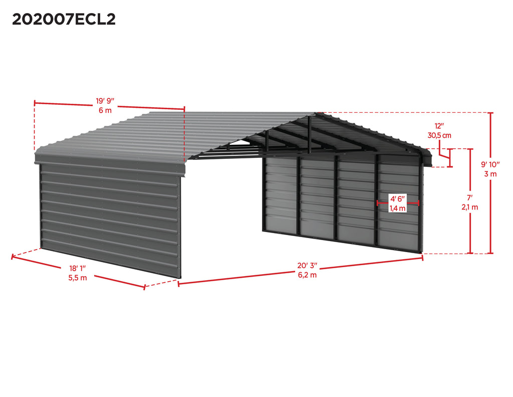 Galvanized Steel Carport Kit, 20' x 20' x 7' X909