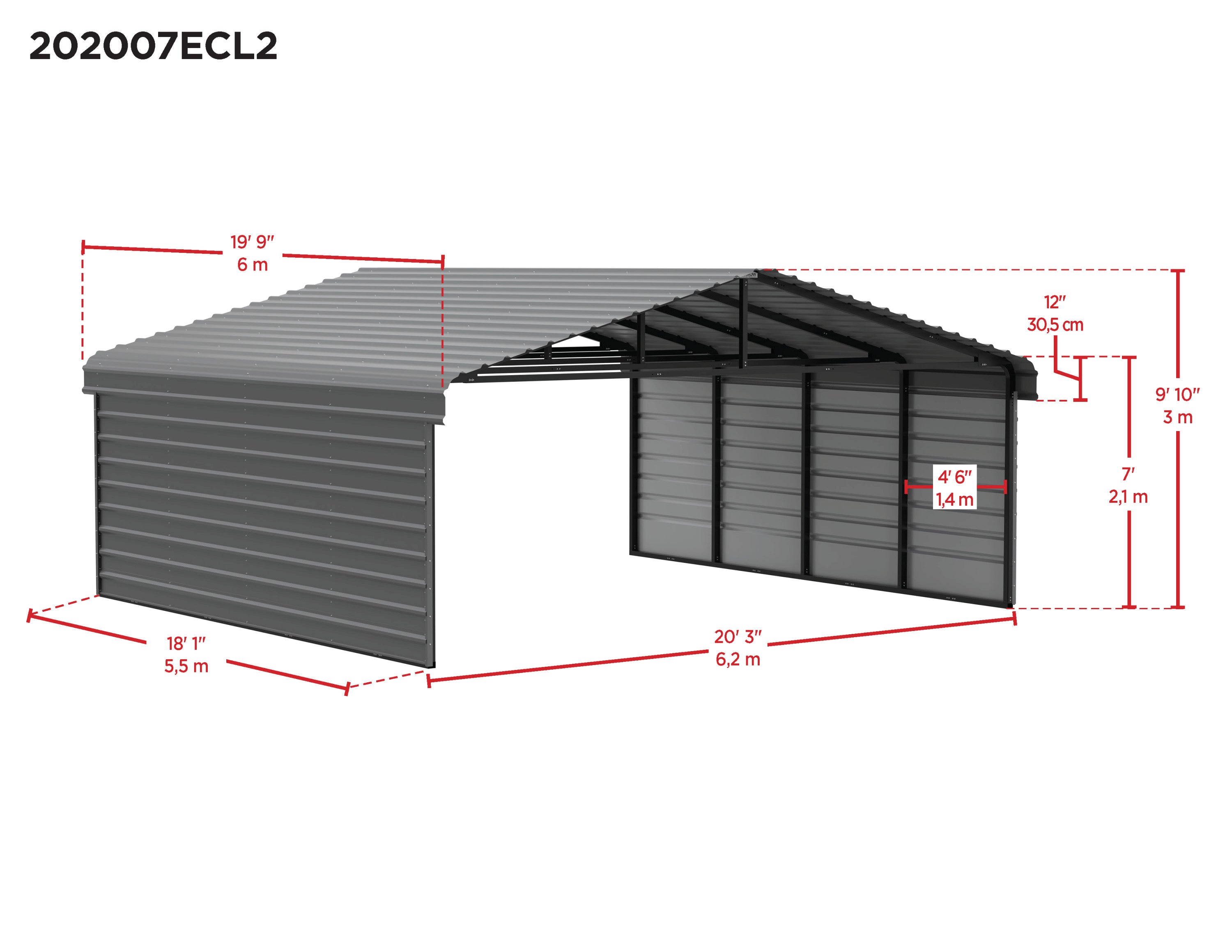 Galvanized Steel Carport Kit, 20' x 20' x 7' X909