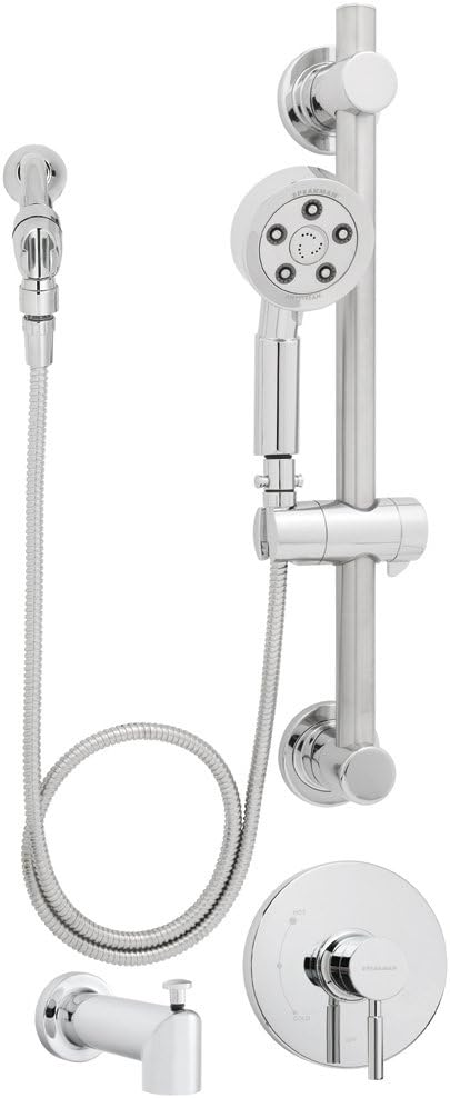 Handheld Shower Head with Hose, Shower Valve, Diverter Tub Spout, and ADA Adjustable Grab Bar, Polished Chrome O997627