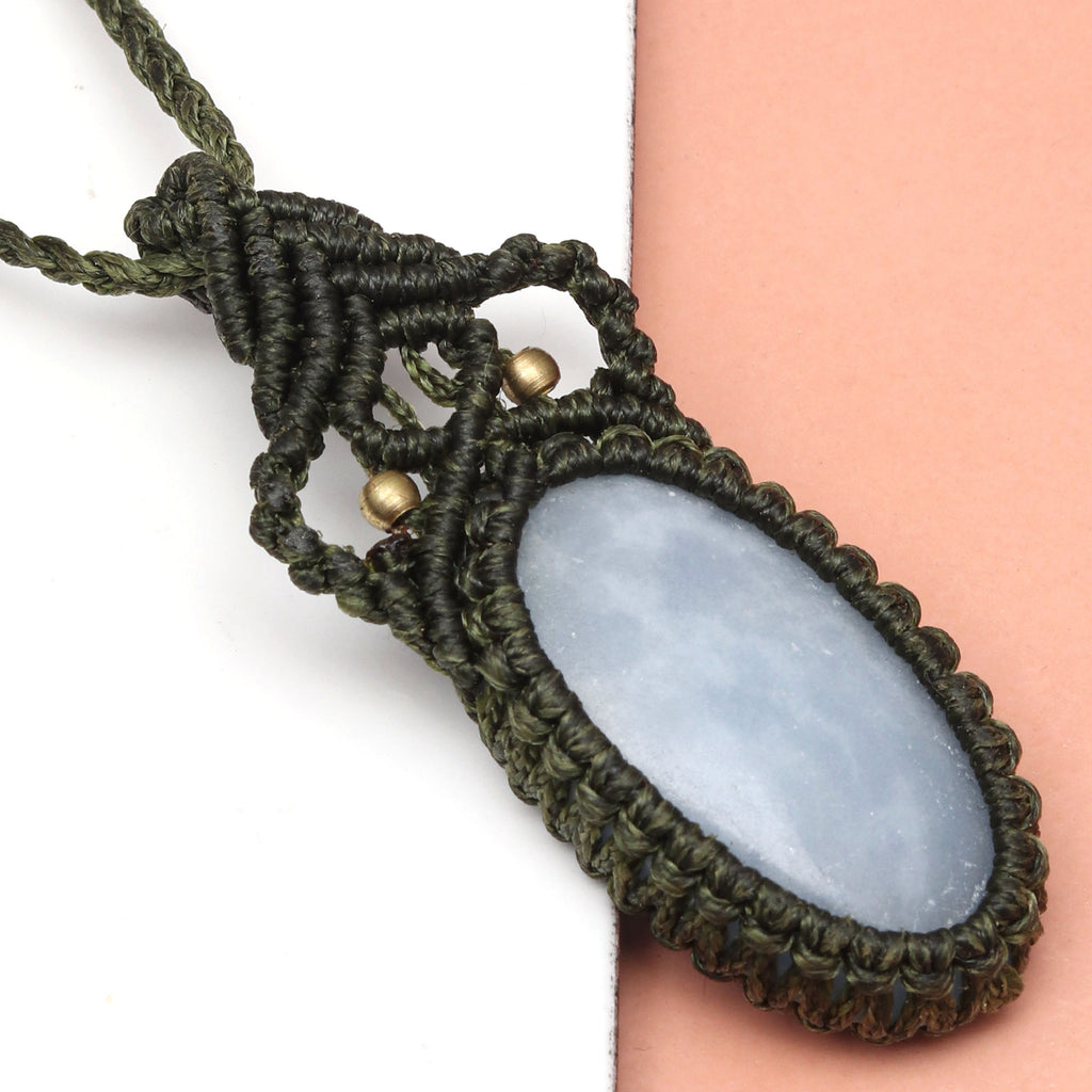 Blue Opal Macrame Gemstone Handmade Necklace 20-36'' S82606