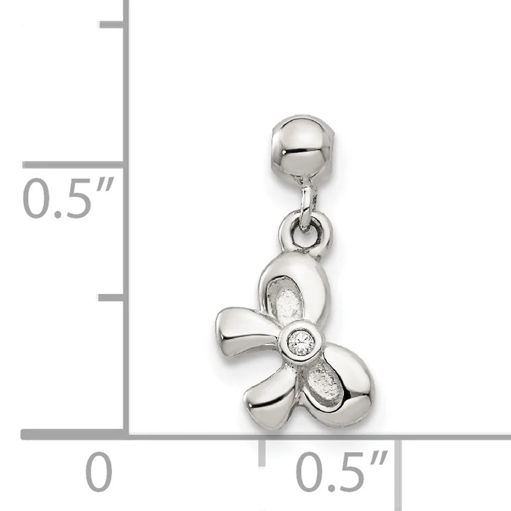 Sterling Silver Created Crystal Bow Charm Pendant with Rope Chain Necklace 20'' Z43312
