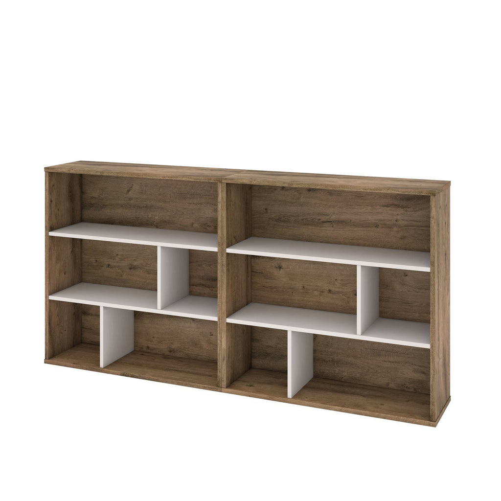 2-Piece Asymmetrical Shelving Unit Set in Rustic Brown u0026 Sandstone U219