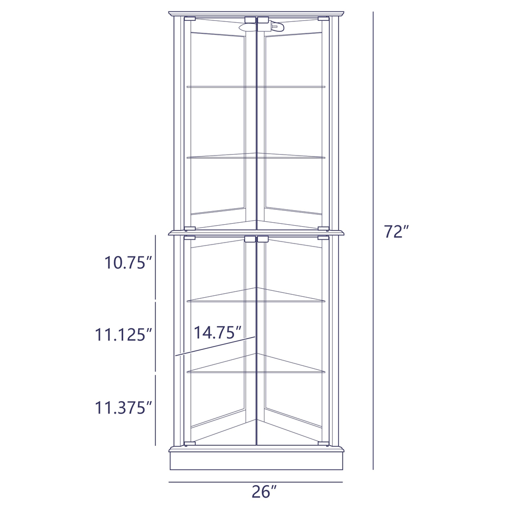 Lighted Corner Curio Cabinet with Tempered Glass Door, 6 Shelves, Walnut Y184