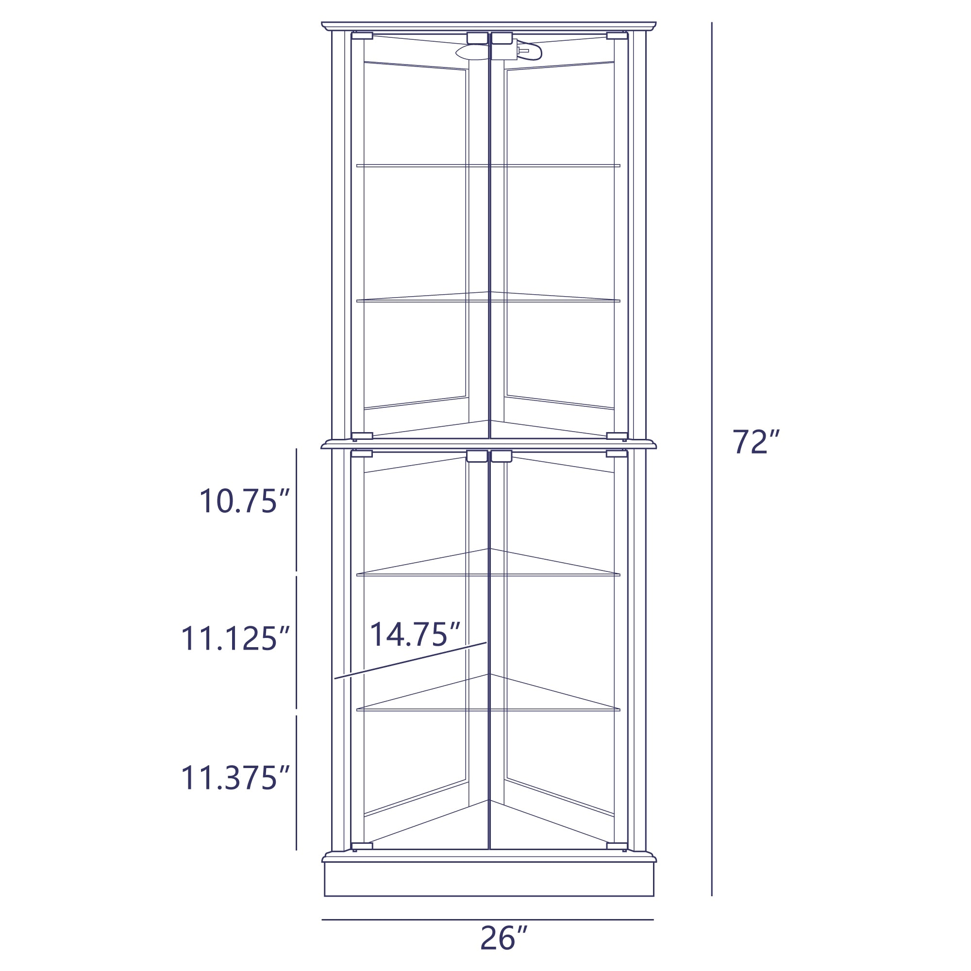 Lighted Corner Curio Cabinet with Tempered Glass Door, 6 Shelves, Walnut Y184