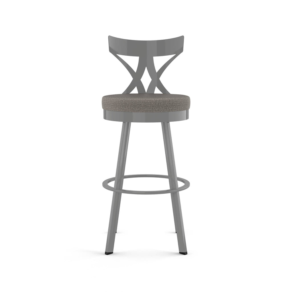Grey Woven Fabric Black Metal Swivel Bar Stool C3223