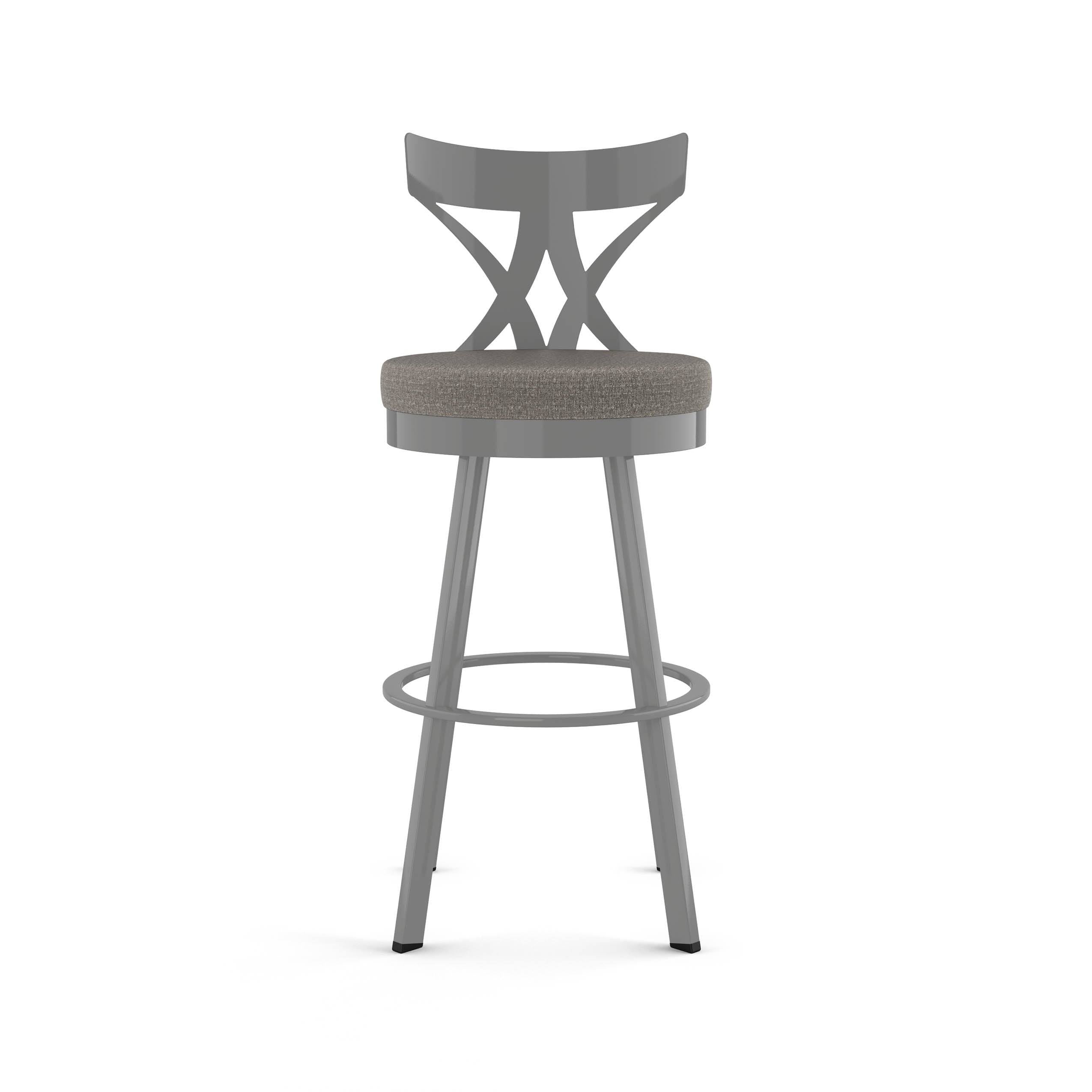 Grey Woven Fabric Black Metal Swivel Bar Stool C3223