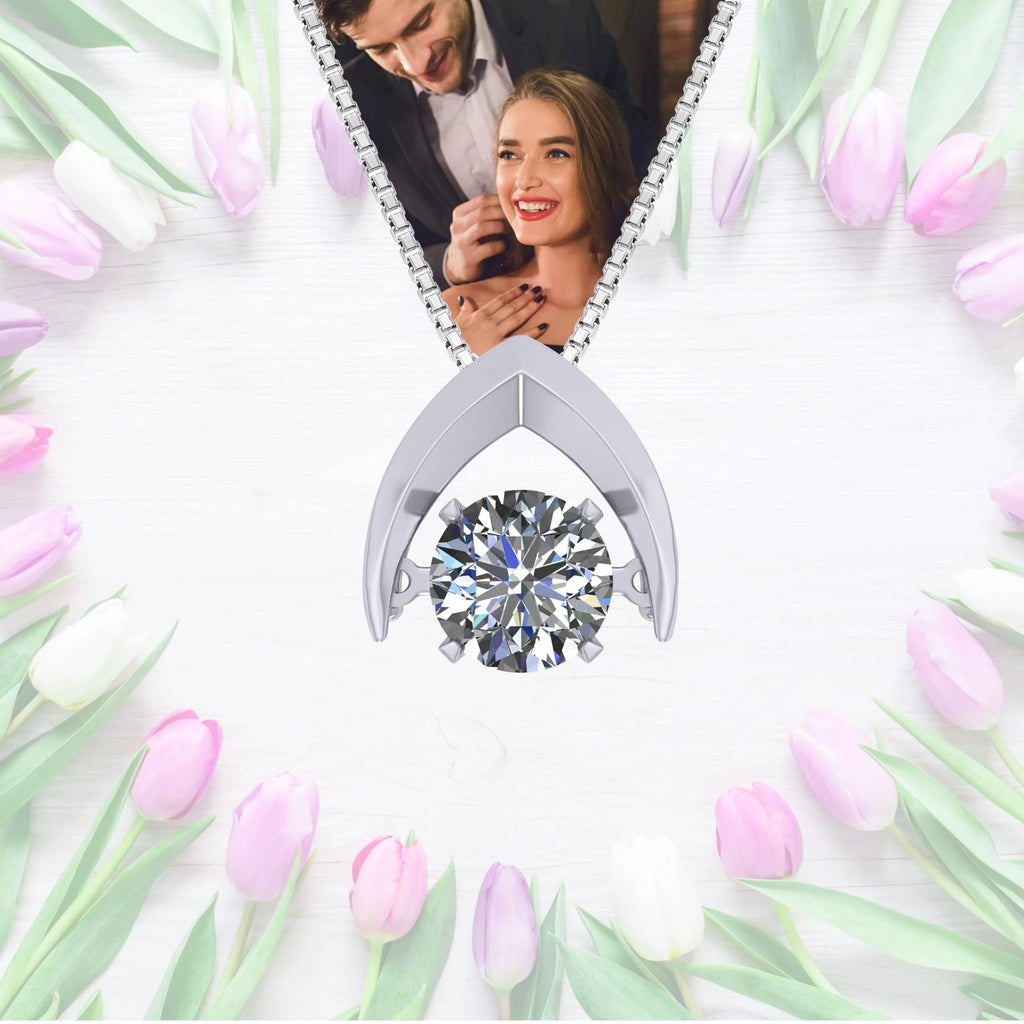 Silver Omega Dancing Stone (CZ) Pendant Rhodium Plated Chain W562892