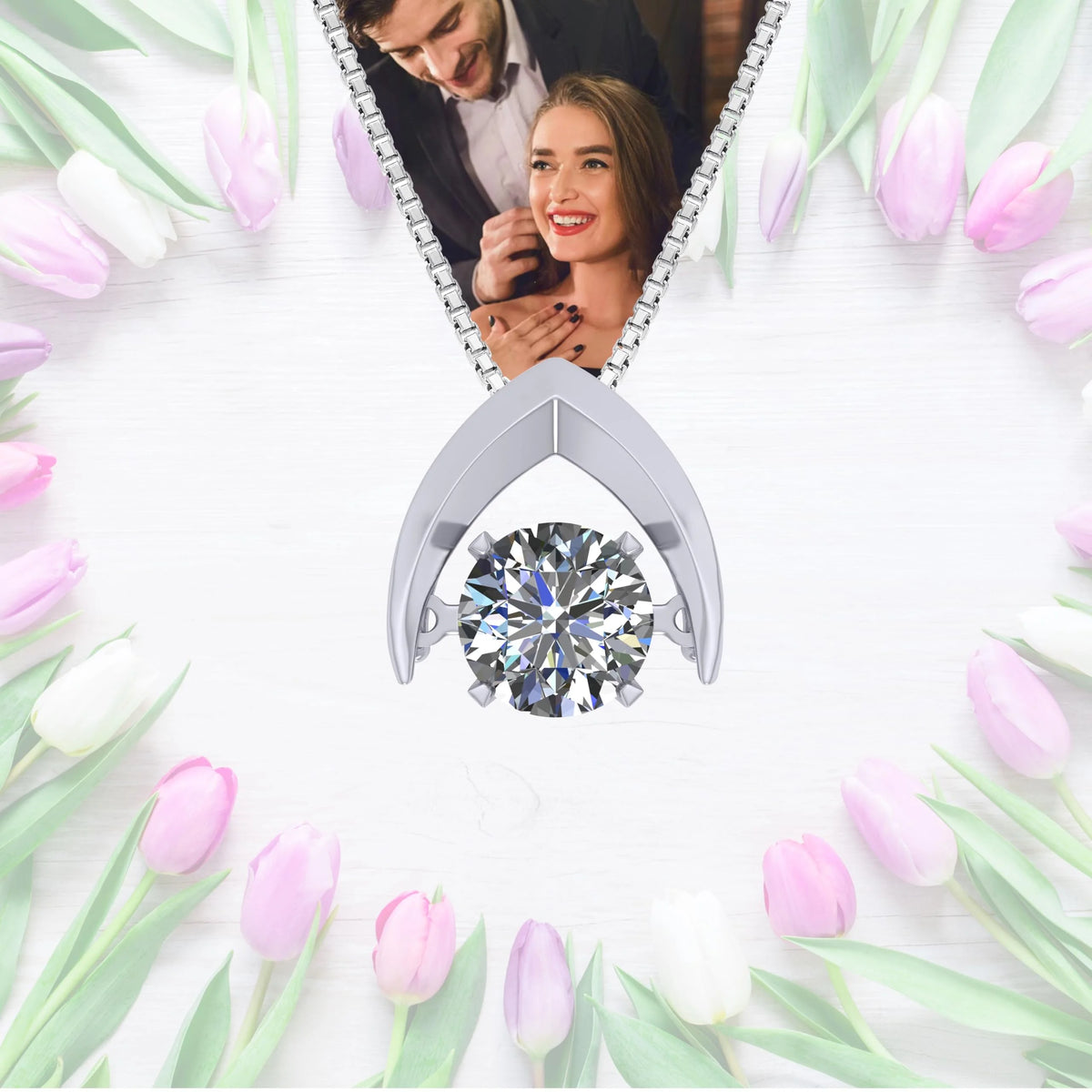 Silver Omega Dancing Stone (CZ) Pendant Rhodium Plated Chain W562892