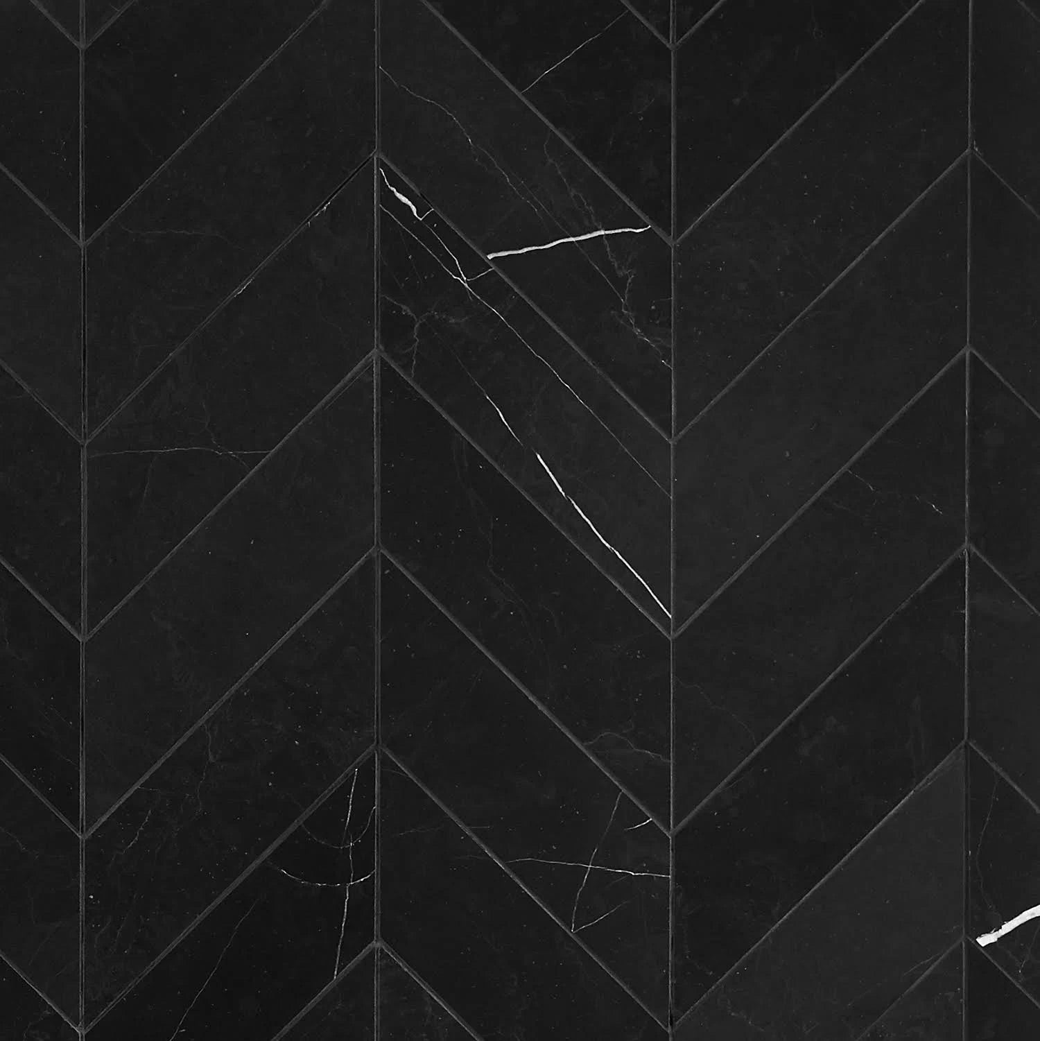 Nero Marquina 3x12 Chevron Honed Marble Tile L459