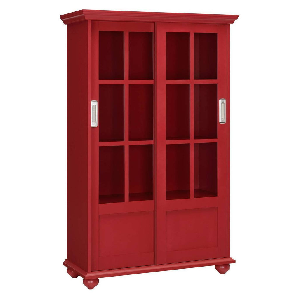 Red Bookcase with Sliding Glass Doors C24316