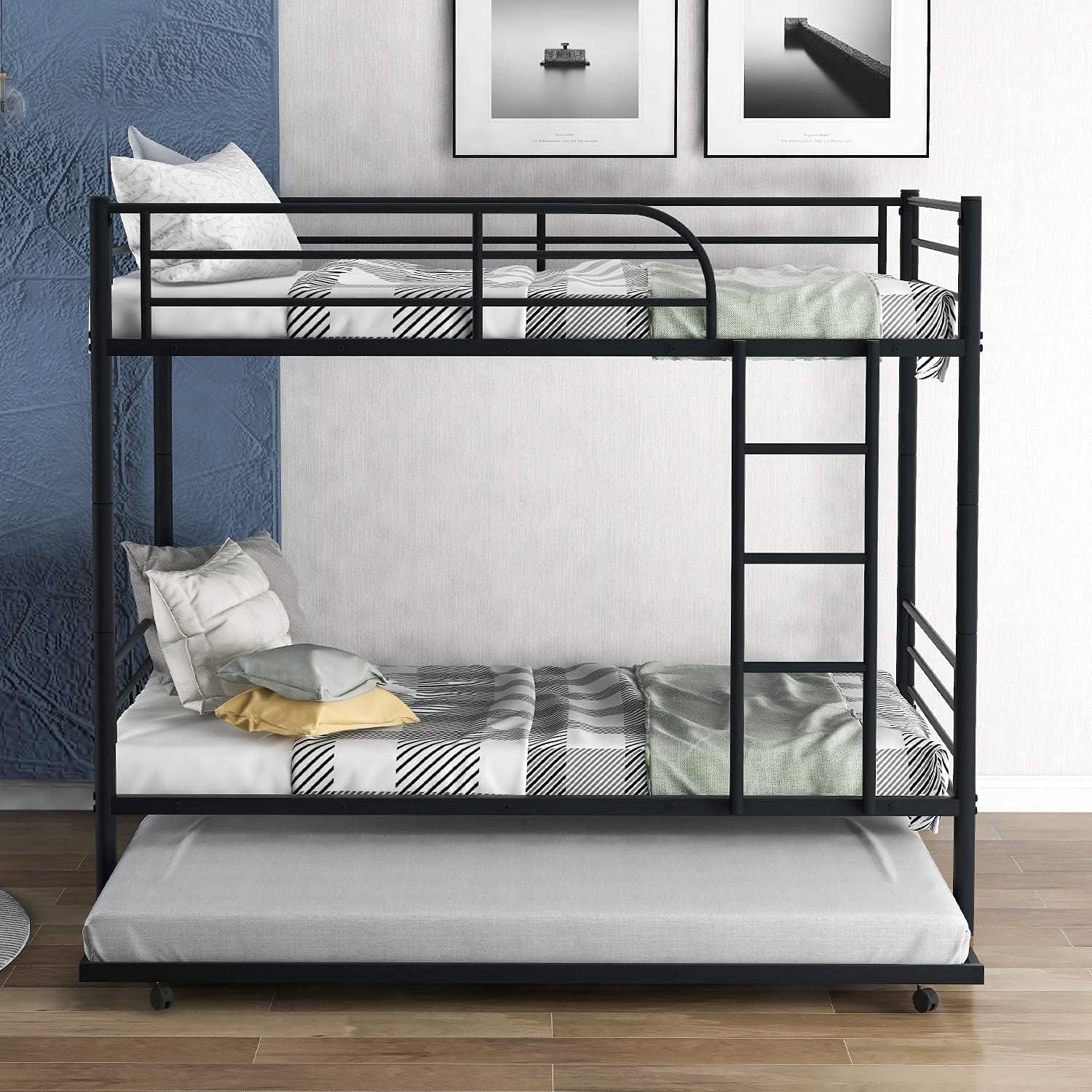 Twin-Over-Twin Solid Pine Wood Bunk Bed with Trundle and 4 Storage Drawers D1784