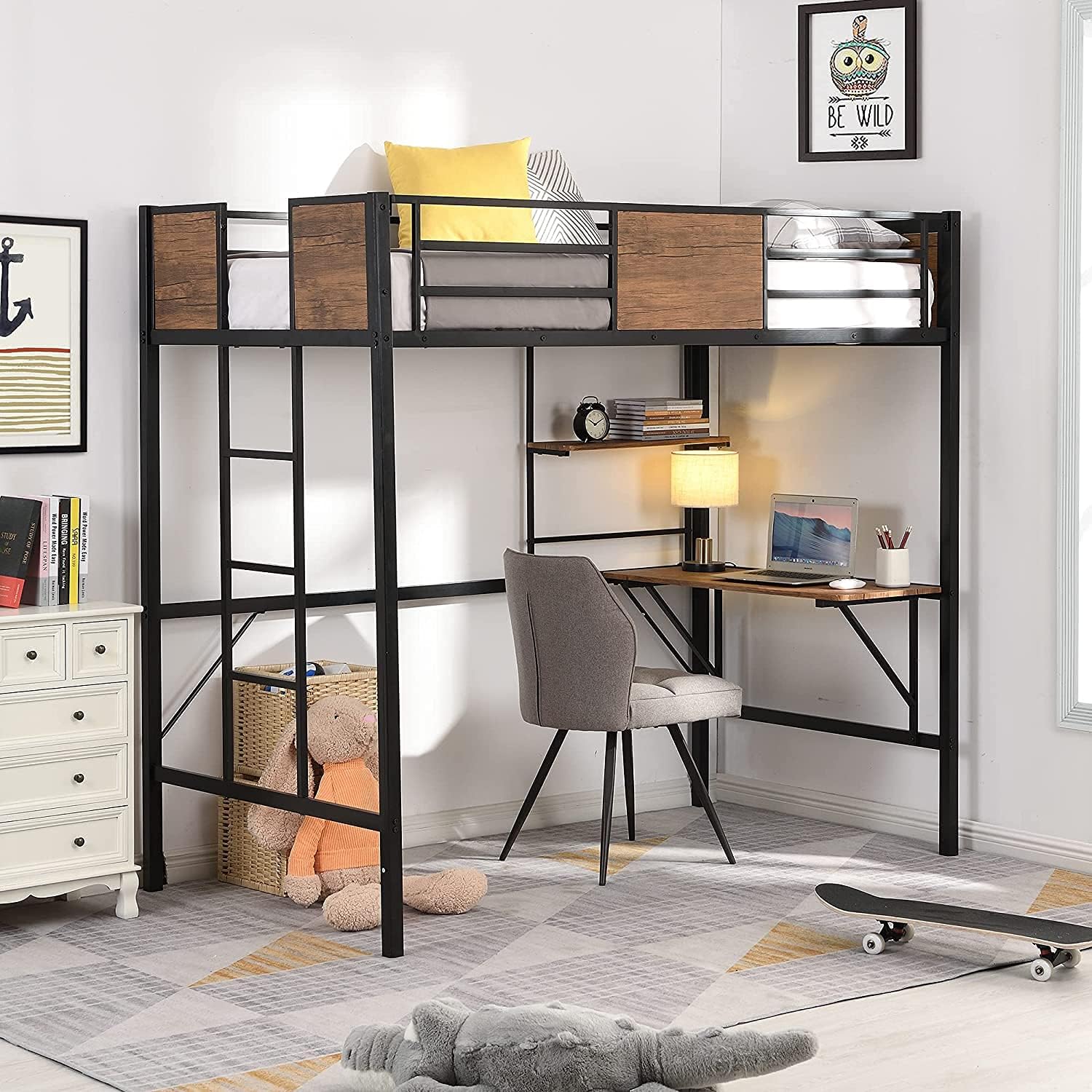 Twin-Over-Twin Solid Pine Wood Bunk Bed with Trundle and 4 Storage Drawers D1784