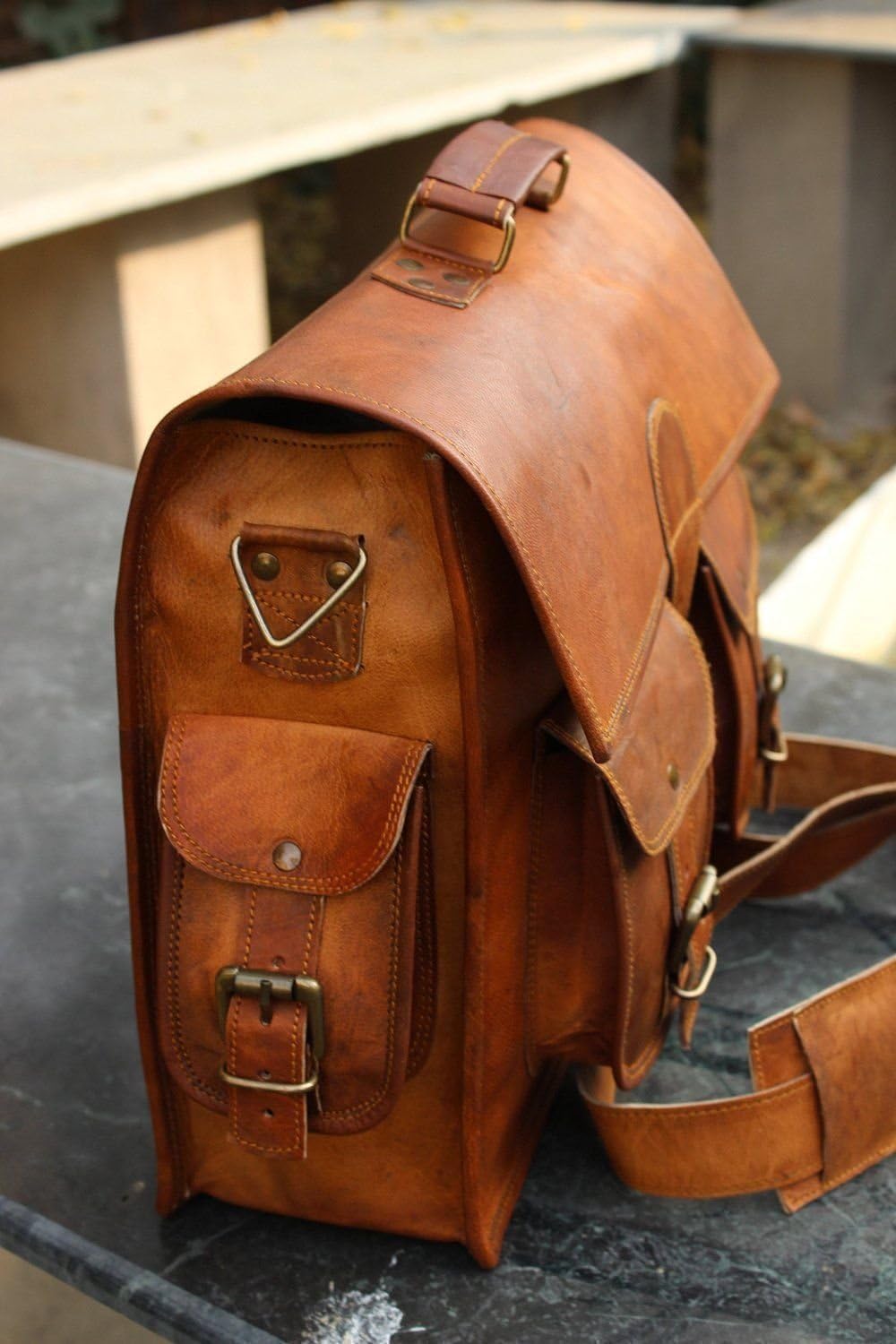 Vintage Leather Laptop Messenger Bag N9466