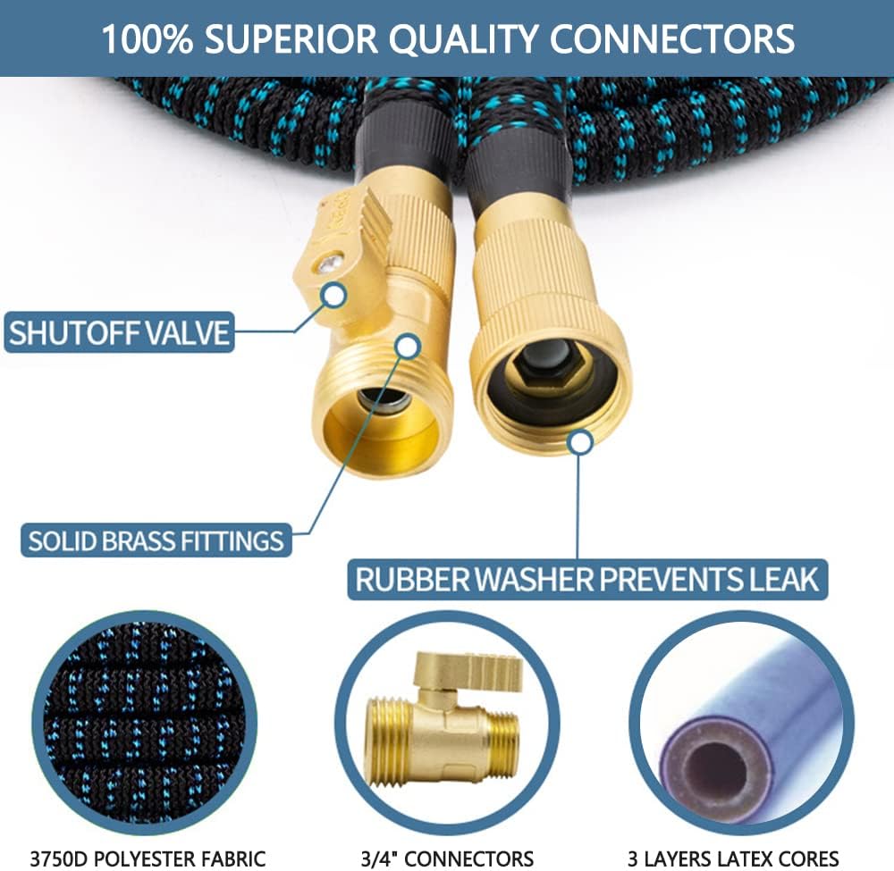 100 FT Expandable Garden Hose with 10 Function Nozzle, 3/4'' Solid Brass Fitting, Pack of 2 P6908
