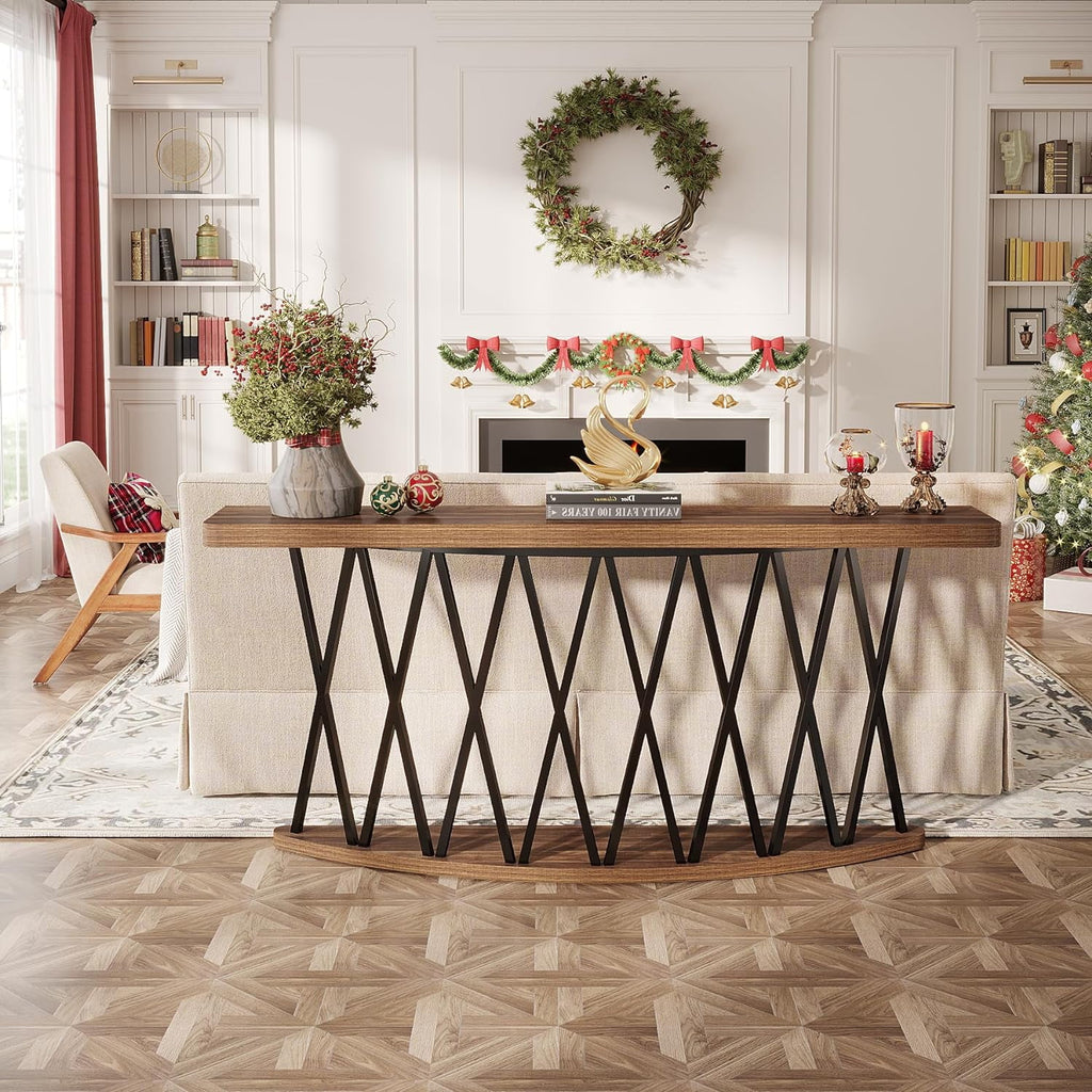70.8-Inch Wooden Console Table with X-Shaped Metal Frame J4030