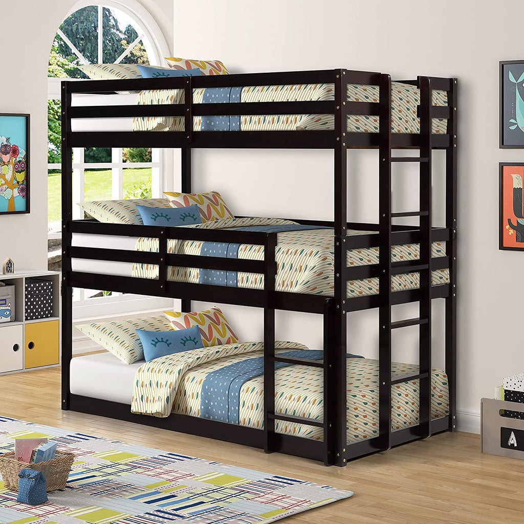 Twin-Over-Twin Solid Pine Wood Bunk Bed with Trundle and 4 Storage Drawers D1784