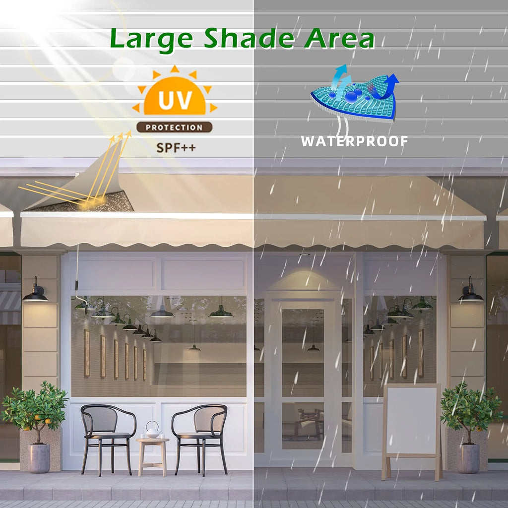 Beige Retractable Patio Awning with Manual Crank Handle E467278