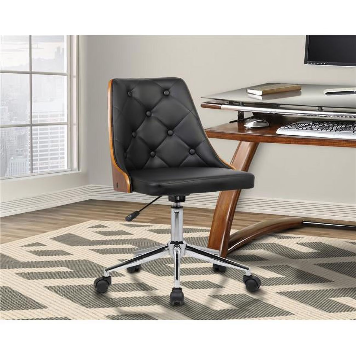 Chrome Tufted Black Faux Leather Office Chair U4363