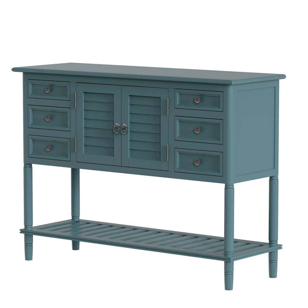 Green Wood Console Table with 6 Drawer and 1 Cabinet and 1 Shelf Q30119