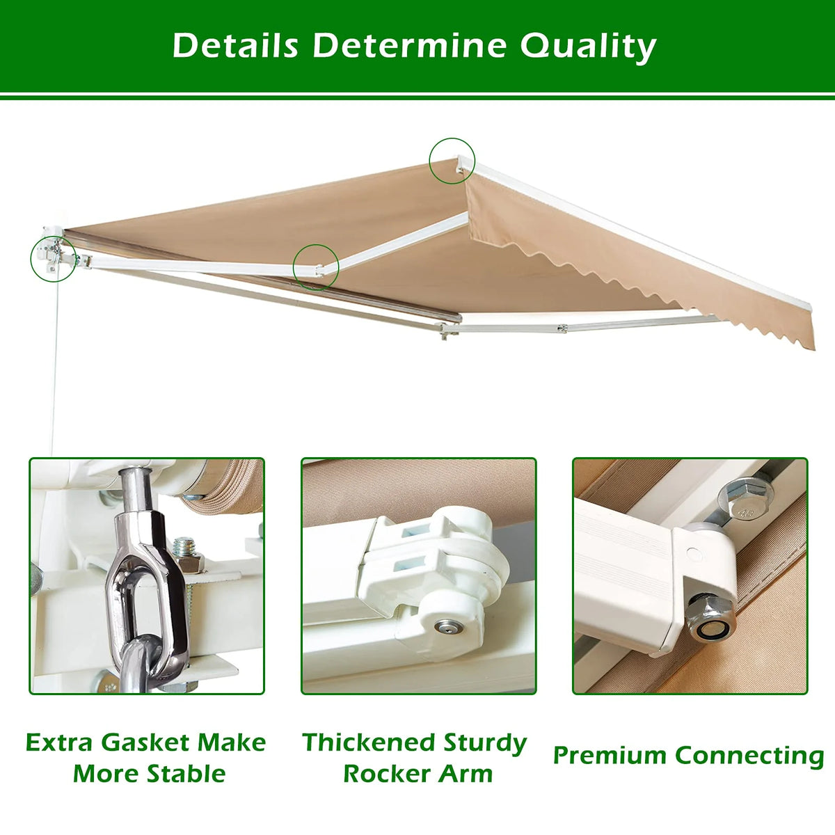 Beige Retractable Patio Awning with Manual Crank Handle E467278