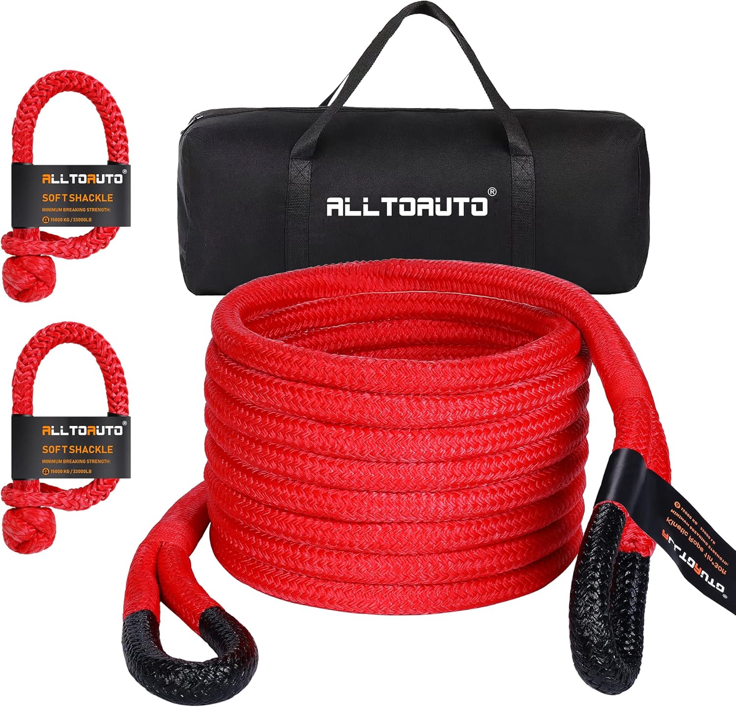 Red Kinetic Recovery & Tow Rope with 2 Soft Shackles Offroad Recovery Kit V344703