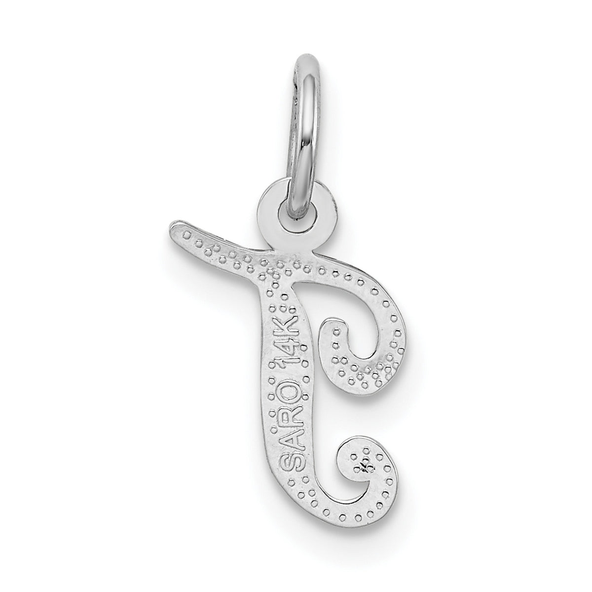 14K White Gold Polished Rhodium Plated Script Letter T Initial Pendant Charm O346