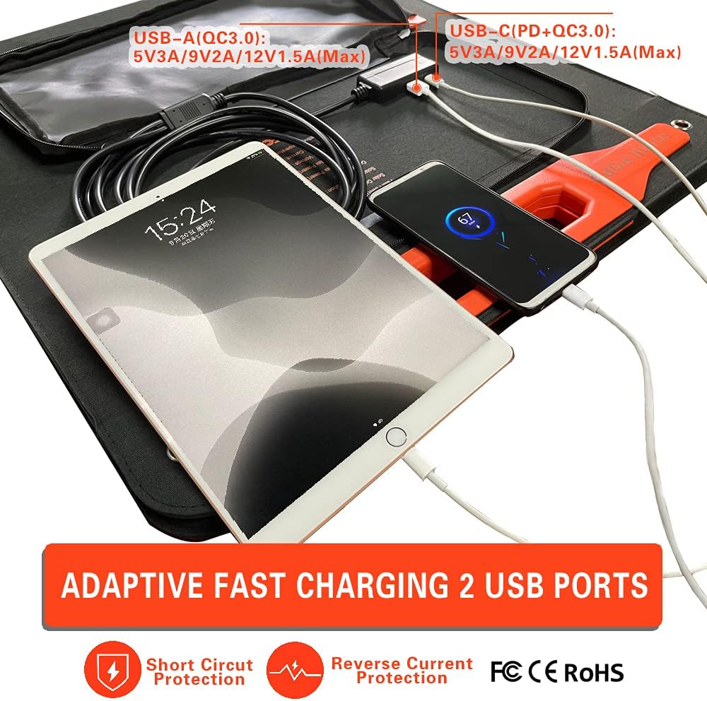 100W Portable Folding Solar Panel Charger with USB Outputs X255