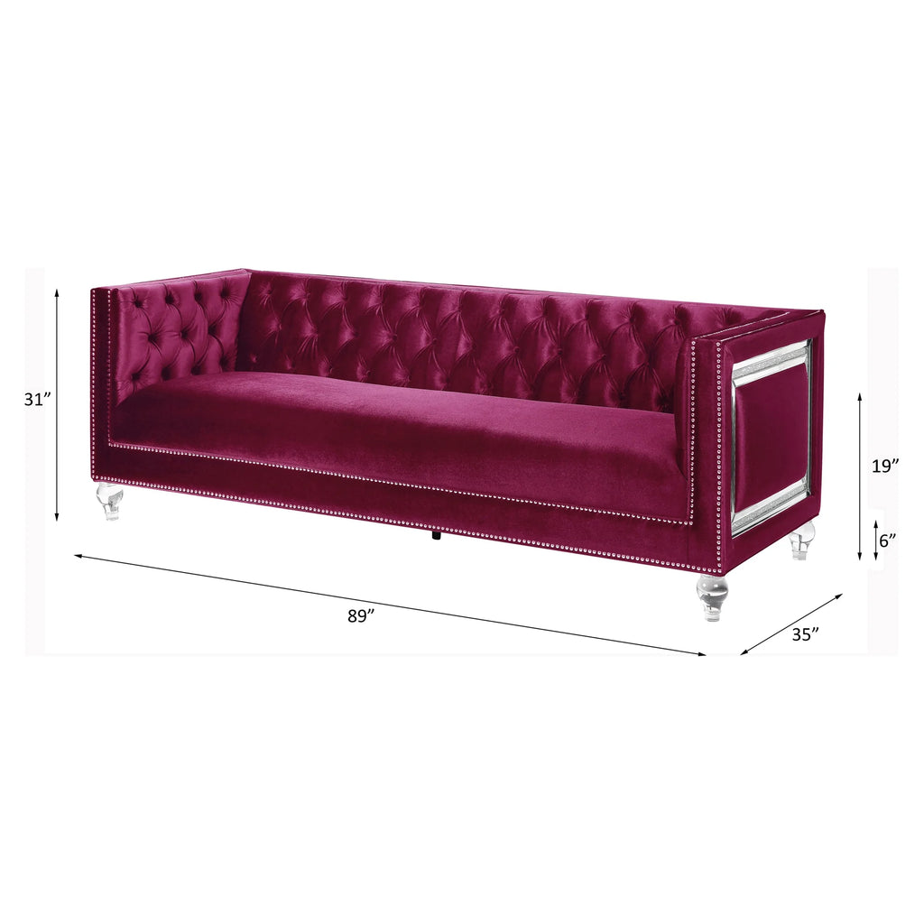 Burgundy Sofa with 2 Pillows E6954