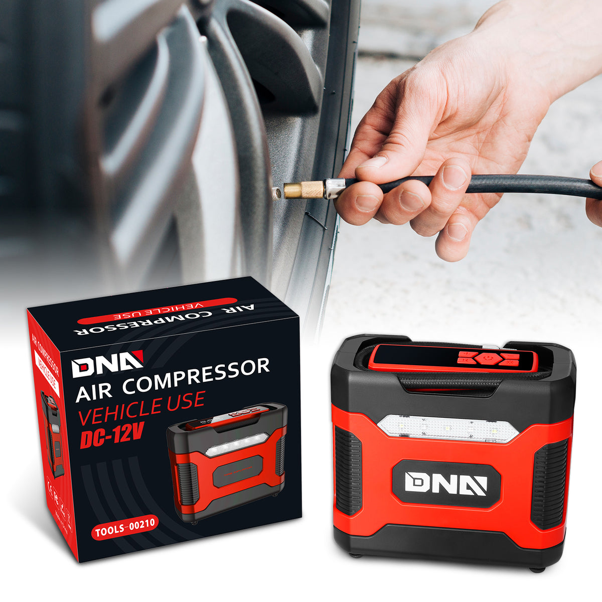 Red 150 PSI DC 12V Portable Digital Tire Inflator Z96013