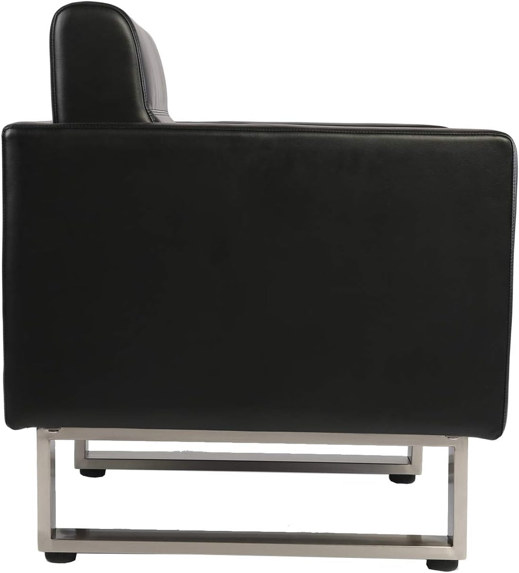 Black Leather Club Chair with Cushion N8557