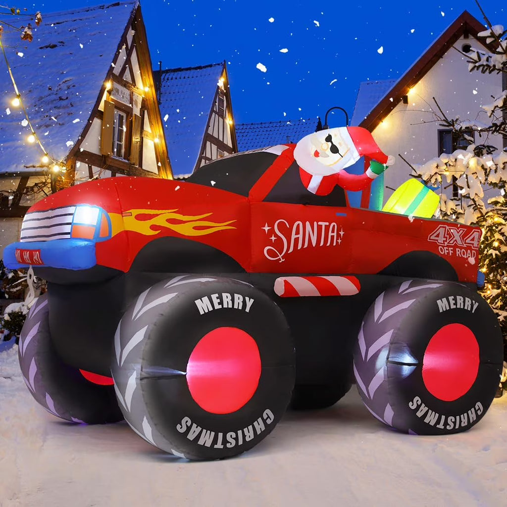7.8 FT Christmas Inflatables Santa Claus on Truck Outdoor Decorations LED Lights Q440931