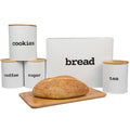 Extra Large Bread Box and 5 Piece Kitchen Canister Set with Bread Cutting Board J690868