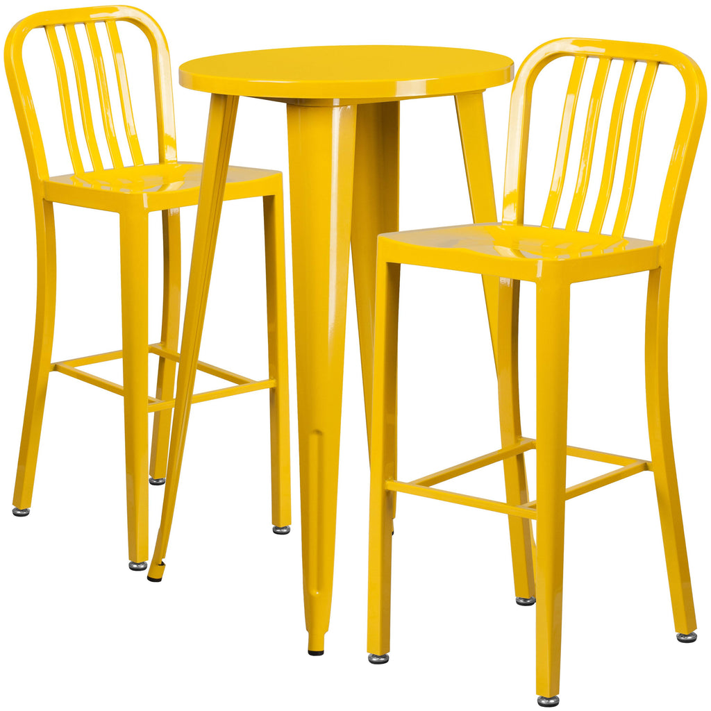 Orange Round Metal Bar Table Set with 2 Stools D7833
