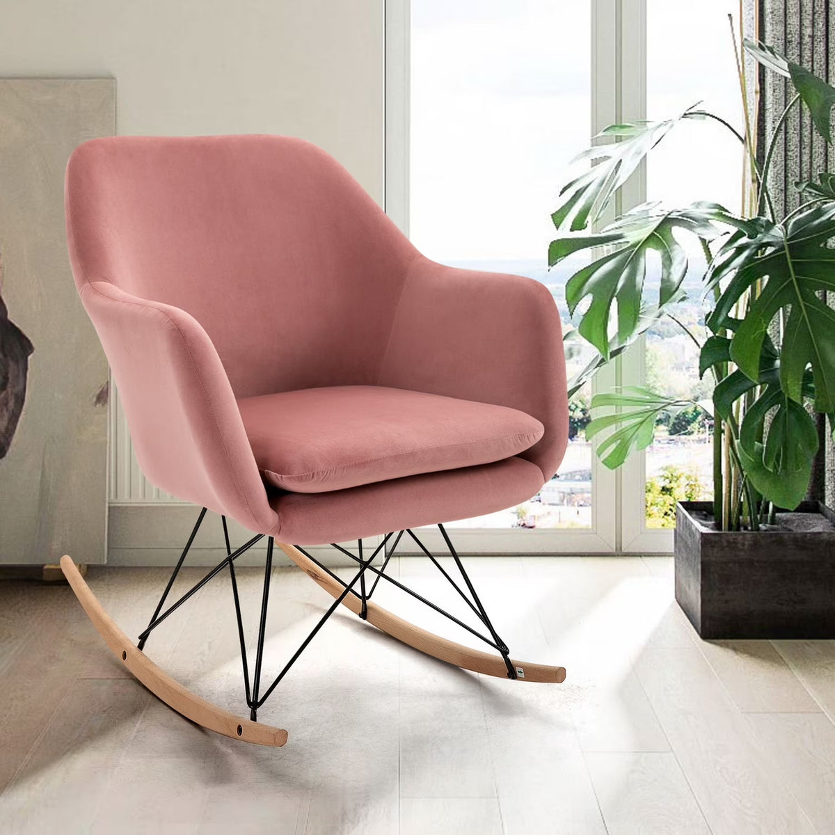 Pink Fabric Rocking Chair with Backrest A7759