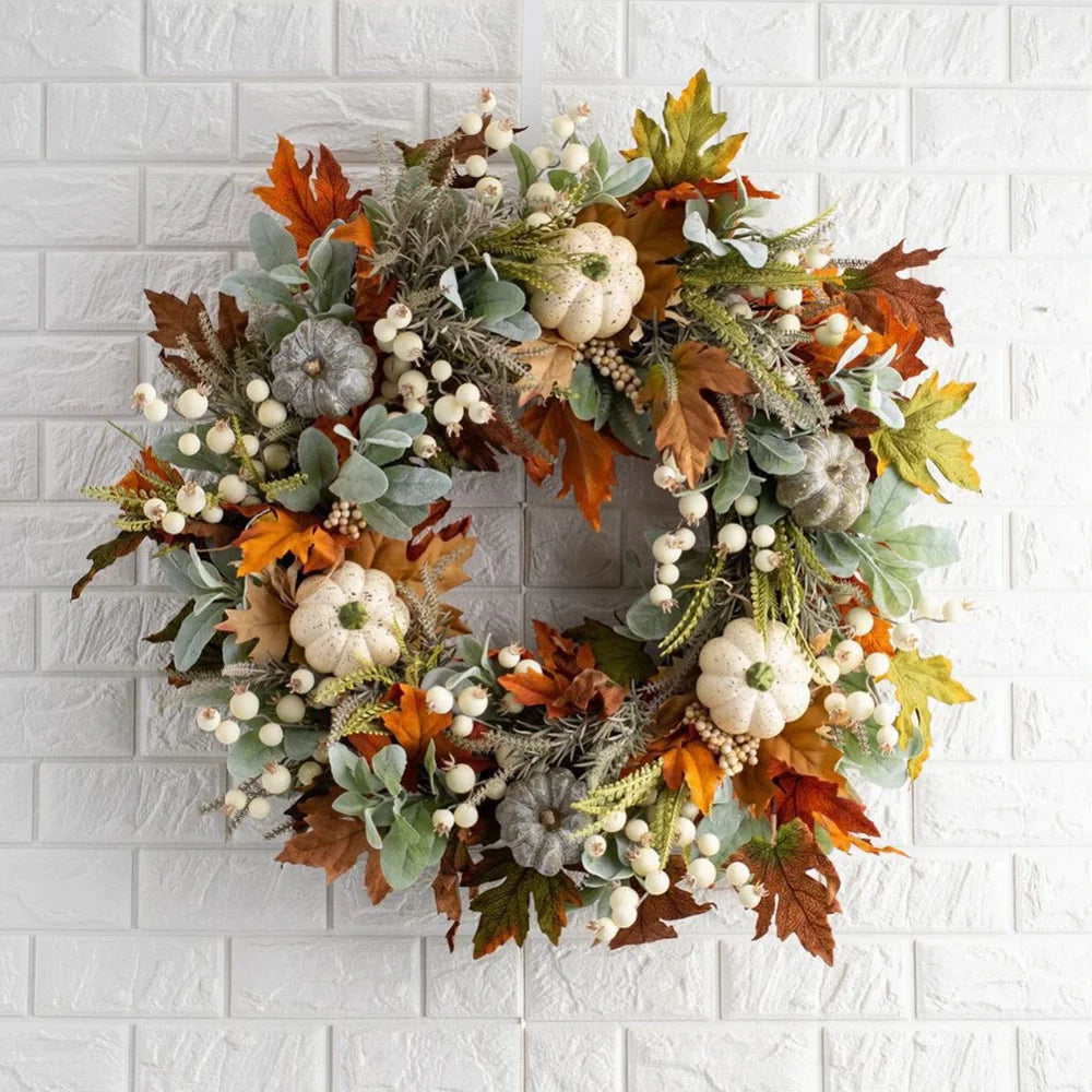 Fall Wreath with Berry Pumpkin and Maple Leaves R74574